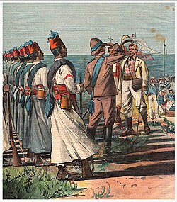 Eritrean Ascaris, colonial troops of the Italian Army, in a 1898 wood engraving