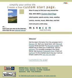 MSN.com in October 1996, offering its "Custom Start Page" feature