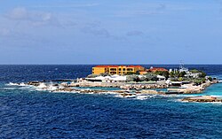 The Curaçao Sea Aquarium and the Dolphin Academy share this islet on the west coast of Curaçao, with Seaquarium Beach nearby.