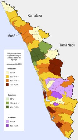 Percentage of the most popular religion in each Taluk of Kerala