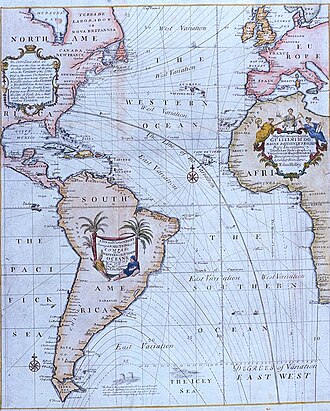 Edmond Halley's New and Correct Chart Shewing the Variations of the Compass (1701)