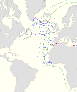Losses of merchant ships (blue) and U-boats (red) in 1941
