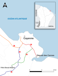 Roads N1, N2, N3 and N4 around Cayenne