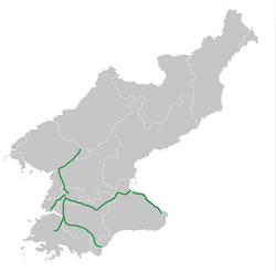 Map of motorways in North Korea (as of 2014)