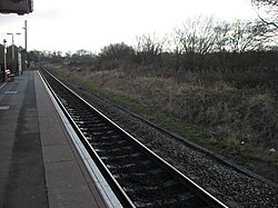 Rail track after singling, seen at Charlbury, in Oxfordshire, England[c]