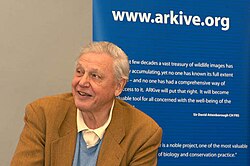 Attenborough in 2003 at the launch of ARKive – a global initiative with the mission of "promoting the conservation of the world's threatened species, through the power of wildlife imagery"