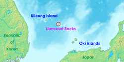 The location of the disputed Liancourt Rocks