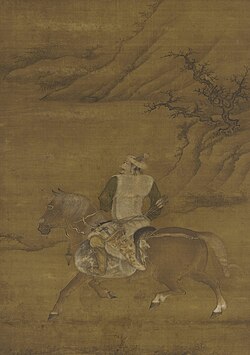 A Jurchen man hunting from his horse, from a 15th-century ink-and-color painting on silk
