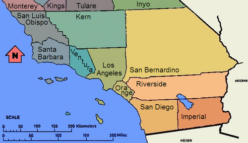 California counties below the latitude 35°45'N