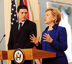 Miliband with U.S. Secretary of State Hillary Clinton, February 2009