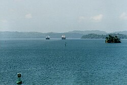 Gatun Lake provides the water used to raise and lower vessels in the Canal, gravity-fed into each set of locks.