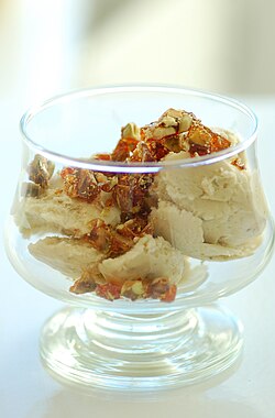 Fresh fig ice cream with pistachio praline