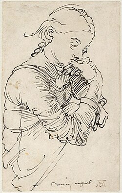 Dürer's sketch of his wife Agnes Frey (″Mein Agnes"), 1494, Albertina, Vienna