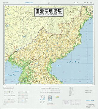 1990 map of roads, rails, ports and airports, prepared by the Ministry of Defense of South Korea