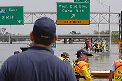 Flooding on I-610 in the aftermath of Hurricane Katrina in 2005