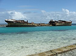 The wreck of the former HMAS Protector at low tide on 22 March 2008.