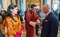 King Jigme Khesar Namgyel Wangchuck and Queen Jetsun Pema with King Charles III of the United Kingdom