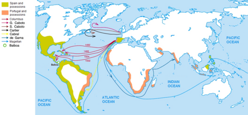The main travels of the Age of Discovery (began in 15th century)