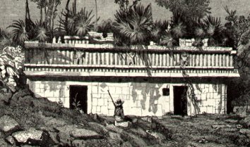 Puuc style Mayan building at Xculoc,in 1841 drawing by Frederick Catherwood.