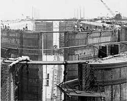 Construction on the Gatun Lock at the Panama Canal on 12 March 1912