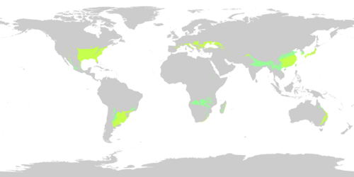 Regions where the humid (Cfa) and dry-winter subtropical (Cwa) climates are found as of 1991-2020, using a threshold of −3 °C (27 °F) for the coldest month Humid subtropical climate (Cfa) Monsoon-influenced humid subtropical climate (Cwa)