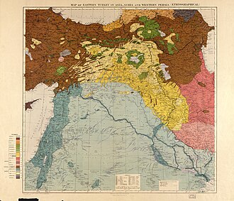 Maunsell's map, a Pre-World War I British Ethnographical Map of the Middle East showing "Chaldeans", "Jacobites", and "Nestorians"