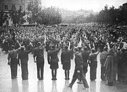 Falange members in front of the Basilica of El Pilar, 12 October 1936