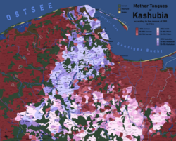 Linguistic map of Kashubia and neighboring regions in the year 1910