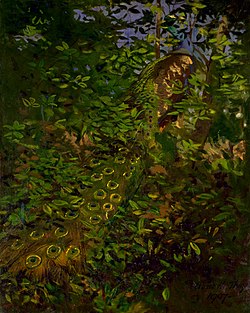 Abbott Thayer's 1907 painting Peacock in the Woods depicted a peacock as if it were camouflaged.