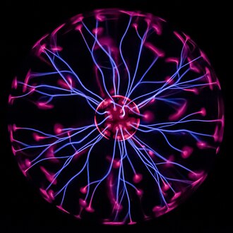 Electromagnetic interactions are responsible for the glowing filaments in this plasma globe.