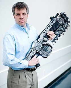 Hryb with the Lancer rifle from Gears of War, 2008