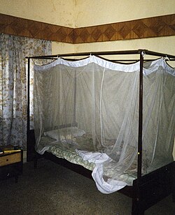 A mosquito net in use