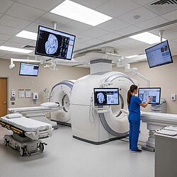 A modern diagnostic imaging and radiology facility, representing commercial healthcare infrastructure growth and advanced clinical research settings in Navi Mumbai.[49]