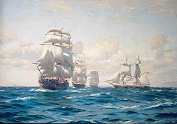 Painting of the First Chilean Navy Squadron commanded by Cochrane