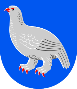 A willow grouse in the coat of arms of Enontekiö.