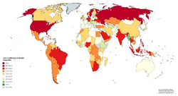 A map showing Gini coefficients for Wealth within countries for 2019 based on the report by Credit Suisse