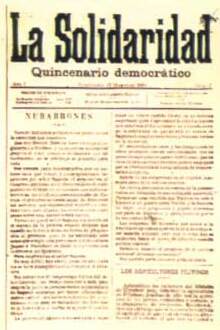 An 1892 issue of La Solidaridad, a Spanish-language newspaper on the colonial Philippines published in Barcelona by Filipino exiles and international students