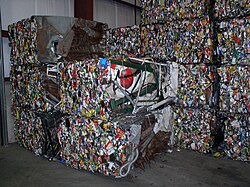 Bales of crushed steel ready for transport to the smelter