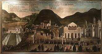 Entry into the city of Quito of the Spanish troops sent by the Viceroy of Peru in 1809, painting of 1809 by Francisco Javier Cortés. Museo de América (Madrid).[17]