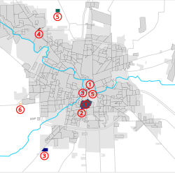 Location of Universities in Córdoba. 1. National University of Córdoba. 2. National Technological University. 3. Catholic University of Córdoba. 4. Blas Pascal University. 5. 21st Century Business University. 6. Aeronautical Universital Institute.