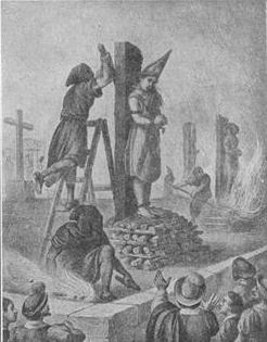 Execution of Mariana de Carabajal in Mexico City, daughter of Francisca Nuñez de Carabajal, in 1601 by the Santo Oficio.