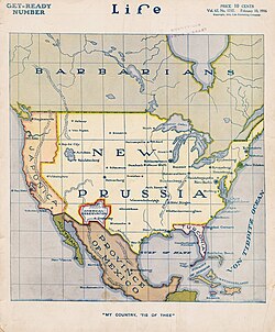 Hypothetical partition of the United States by the Central Powers that appeared on the cover of Life in 1916