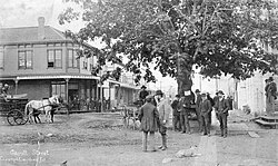 View of Gastown from Carrall and Water Street in 1886. Gastown was a settlement that quickly became a centre for trade and commerce on Burrard Inlet.