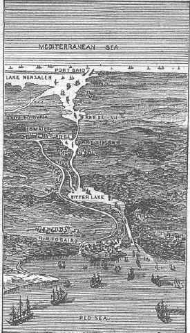 1881 drawing of the Suez Canal