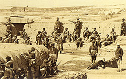Corps of Bengal Sappers and Miners guarding their sector of the Sherpore Cantonment, outside the city boundary of Kabul, Afghanistan, during the Afghan War 1878–9.