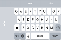 The default system keyboard, in one-handed mode, on an iPhone 7 Plus