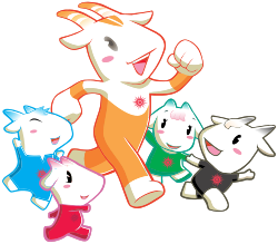 Official mascot of 2010 Asian Games. From left to right: A Xiang, A Ru, Le Yangyang, A Yi and A He.