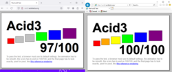 Internet Explorer compared to Firefox on the Acid3 HTML rendering test
