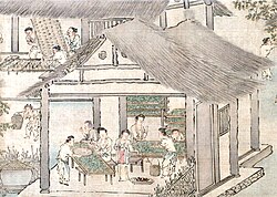 Silkworms and mulberry leaves placed on trays (Liang Kai's Sericulture c. 13th century)