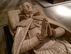 A copy of Mary's effigy, National Museum of Scotland. The original, by Cornelius Cure and his son William is in Westminster Abbey.